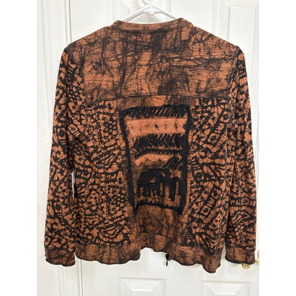 Spa by Chico's Jacket Women's Large Brown Black Tribal Artwear Full Zip - Picture 7 of 8
